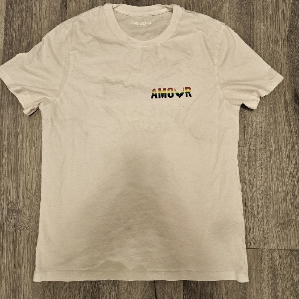 Zadig & Voltaire White Amour Wing T-Shirt Size XS Pride "Love Is The Answer"